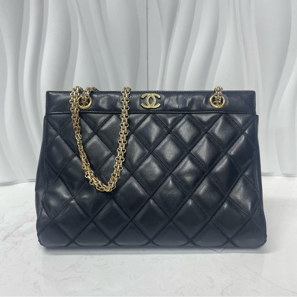 Chanel Quilted Leather Tote Bag with Gold-Tone Hardware